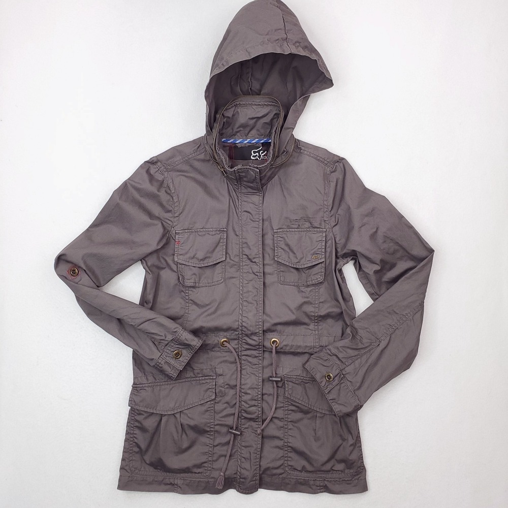 Fox Racing Jacket Womens Large Gray Anorak Cargo Utility Coat Hooded
